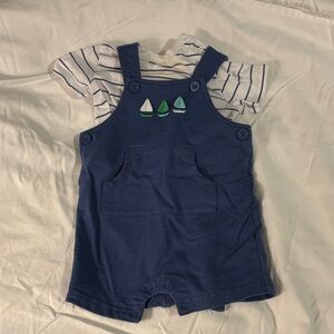 Little Me Blue Overalls with Sailboat Accents